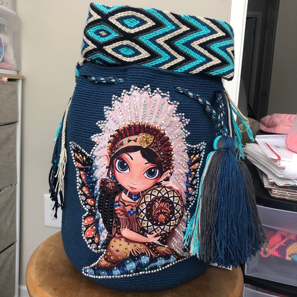 SOLD OUT/ WAYUU BAG/ Mochila Wayuu/ Petrol Blue/ Size L - Picture 6 of 7